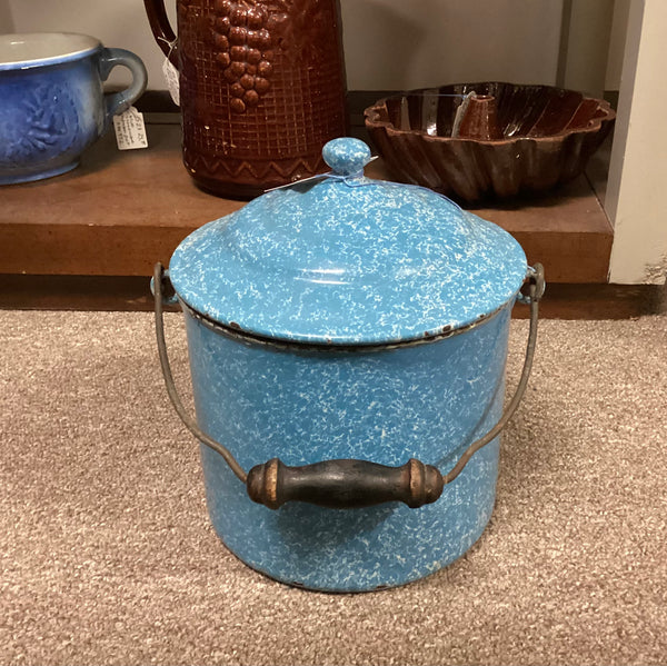 Blue Enamelware Covered Pail w/ Bail Handle