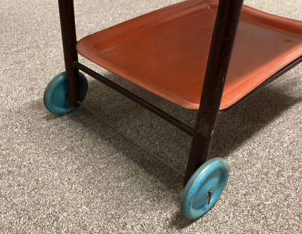 Vintage Wooden Dolly Cart w/ 2 Metal Trays