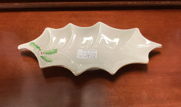 Belleek Pottery Holly Leaf Trinket/Candy Dish