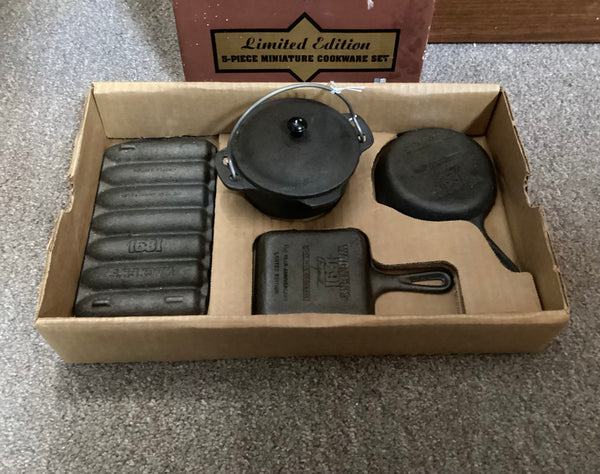 Limited Edition 1991 5 Piece Wagner Miniature Cast Iron Cookware Set