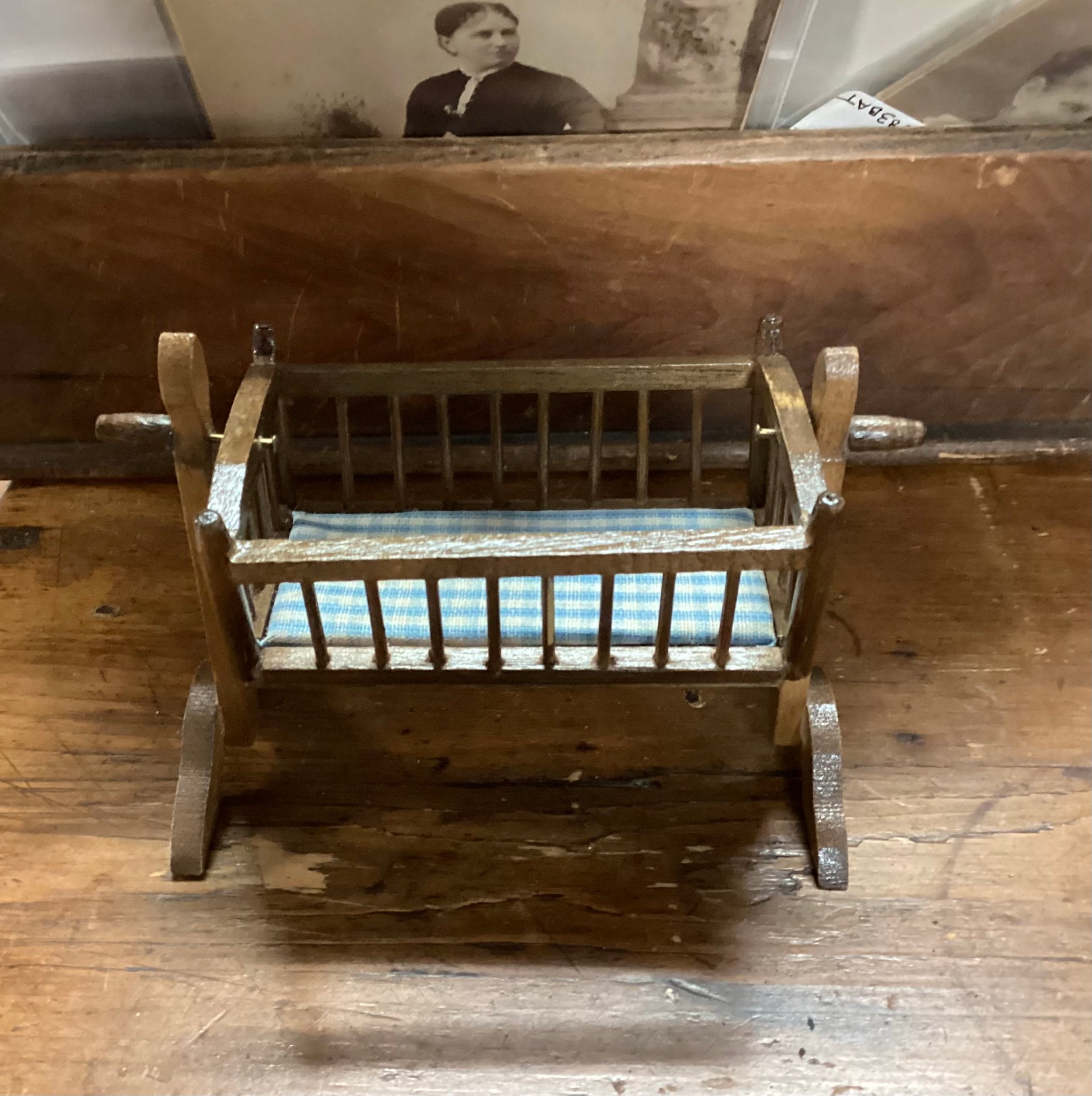Wooden Dollhouse Miniature Swinging Cradle