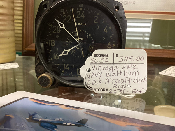 World War II Navy Waltham CDIA Aircraft Clock Working