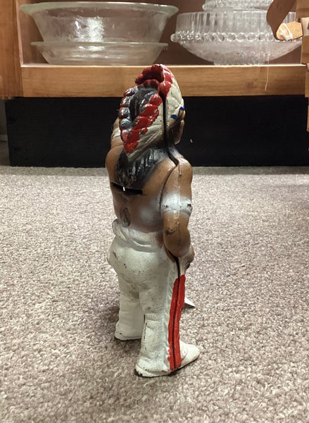 Hubley Vintage 1930's Painted Cast Iron American Indian Coin Bank