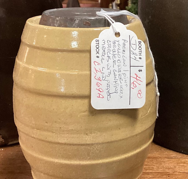 American Yellow Ware 1 Pint Wax Sealer Canning Crock w/ Metal Lid