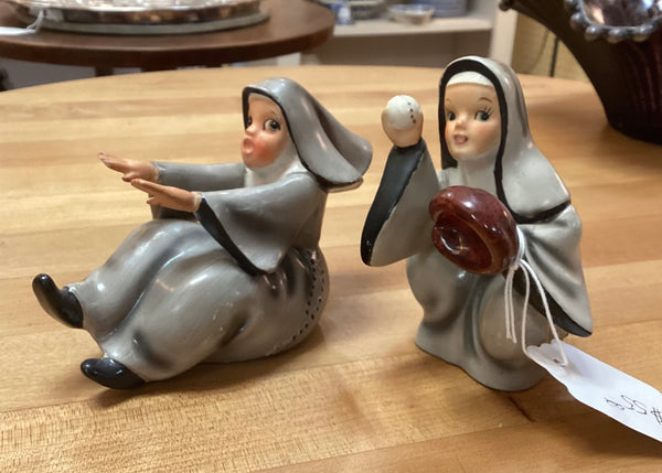 Set of 4 Napco Made in Japan Ceramic Baseball Playing Nuns