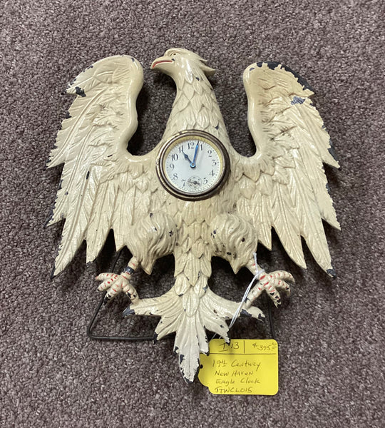 Painted Cast Metal 19th Century New Haven Eagle Easel Clock