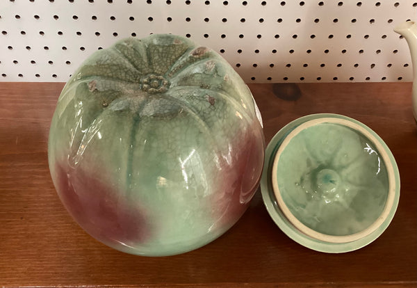 Green Blushing Apple Ceramic Cookie Jar