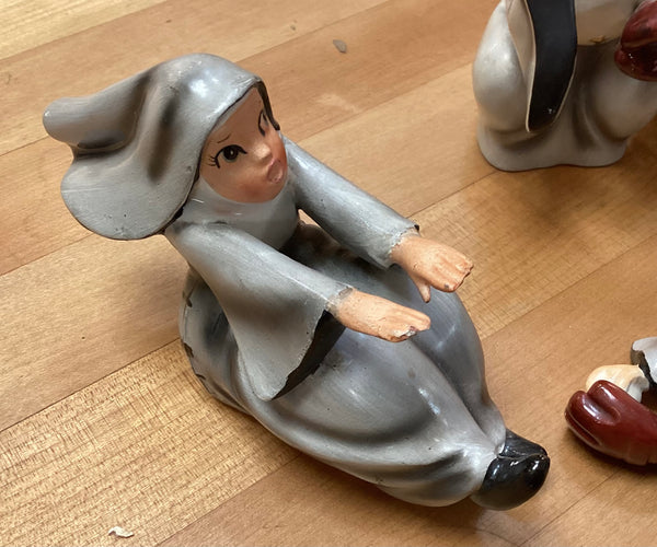 Set of 4 Napco Made in Japan Ceramic Baseball Playing Nuns