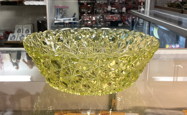 EAPG Vaseline Glass UV Reactive Daisy & Button Serving Bowl