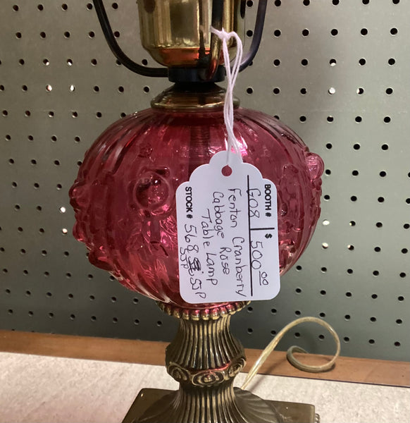 Fenton Cranberry Cabbage Rose Electric Table Lamp