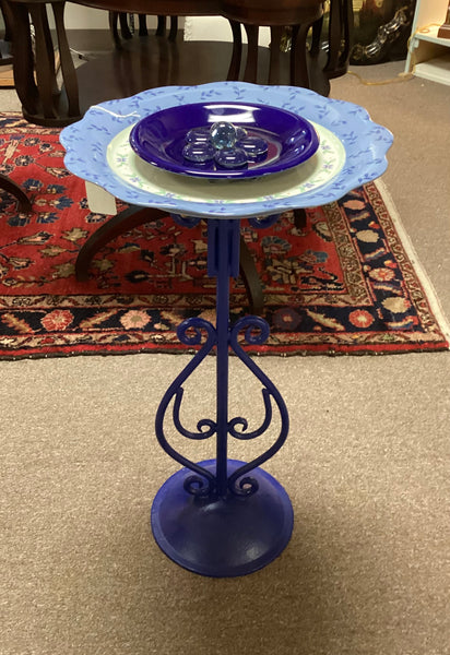 Flower Blue Restyled Bird Bath