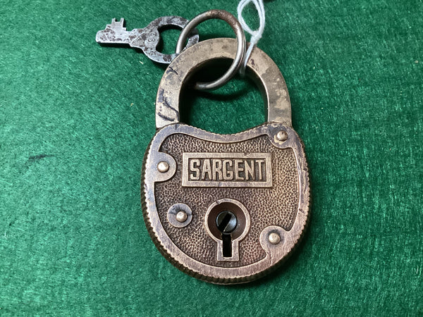 Antique Sargent Brass Padlock w/ Key