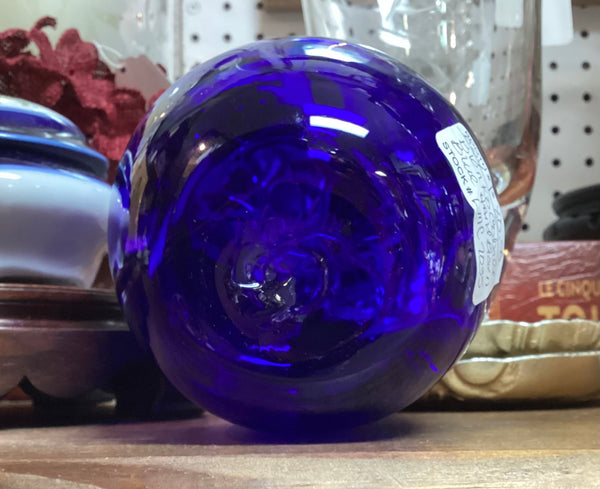 Blenko Cobalt Blue Blown Glass Apple Paperweight