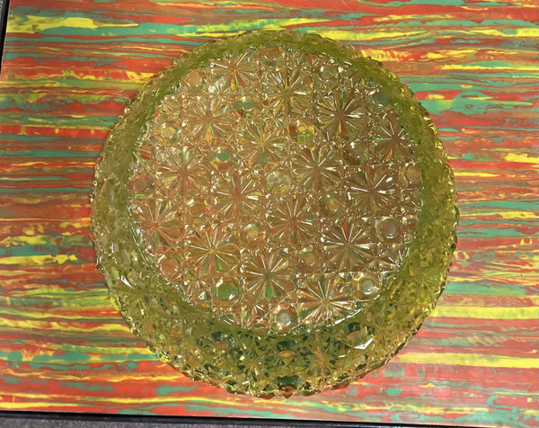 EAPG Vaseline Glass UV Reactive Daisy & Button Serving Bowl