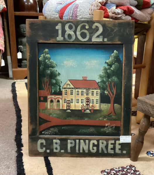Framed Folk Art Style Painting on Wood 1862 C.B. Pingree