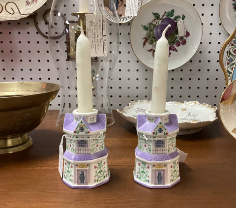 Pair 1997 Lenox Village Porcelain Candlesticks