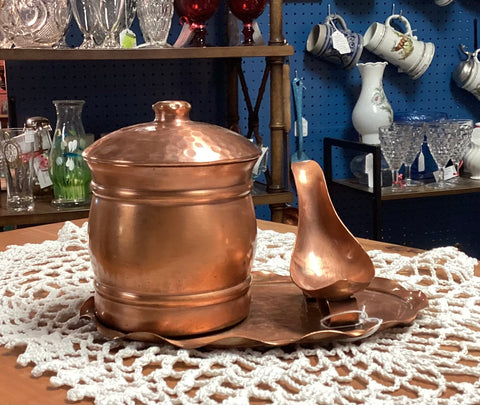 Vintage 1940's Copper Humidor w/ Pipe Rest & Tray