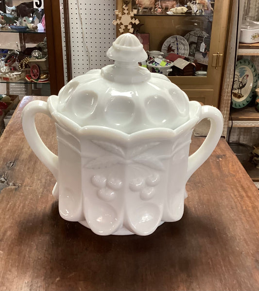 Westmoreland Cherry Milk Glass Biscuit Jar