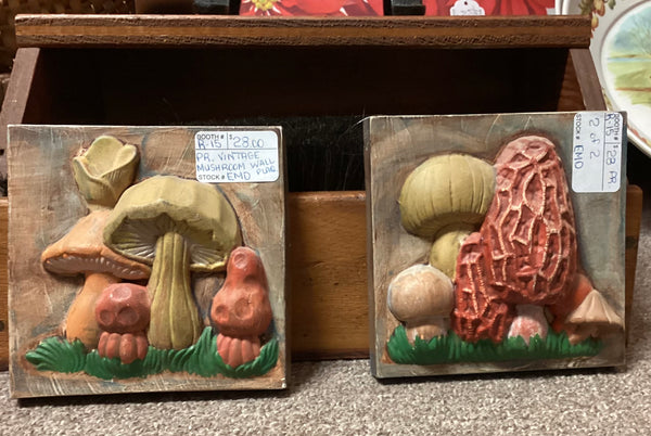 Painted Bisque Ware Mushroom Wall Plaques (Pair)