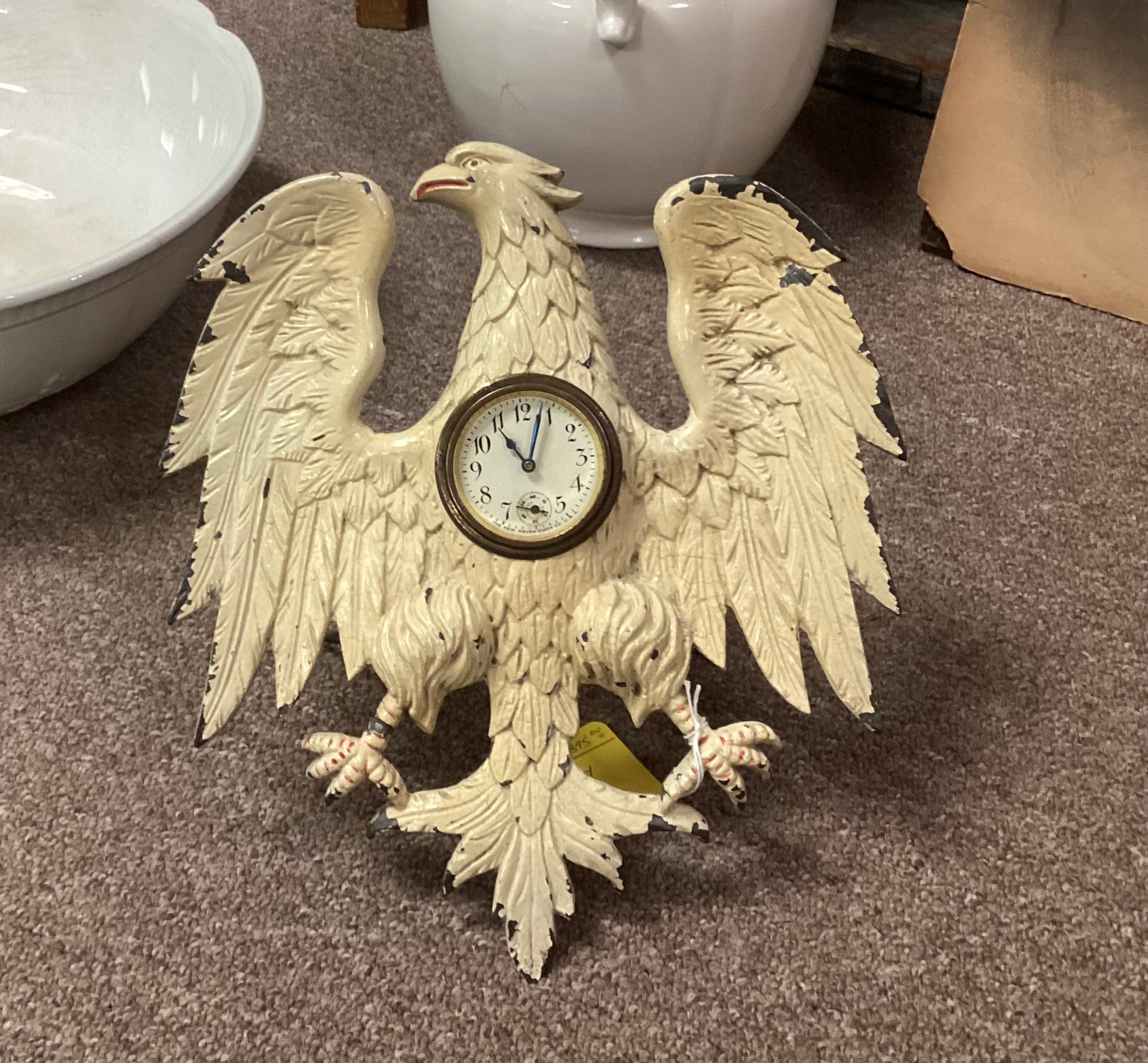 Painted Cast Metal 19th Century New Haven Eagle Easel Clock