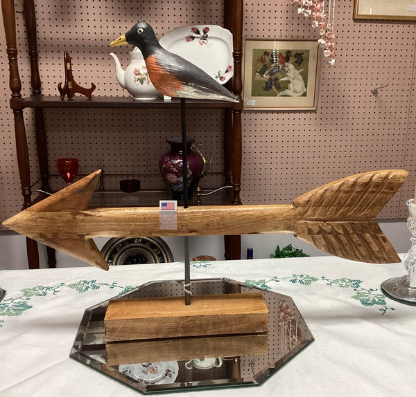Hand Carved Directional Arrow w/ Robin