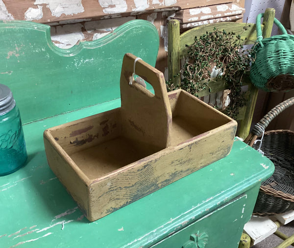 Primitive Painted Wood Utensil Caddy