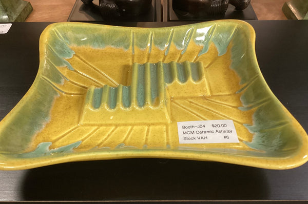 Mid Century Modern Yellow & Green Ceramic Ashtray