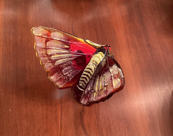 Fenton Ruby Red Signed Art Glass Butterfly Figurine