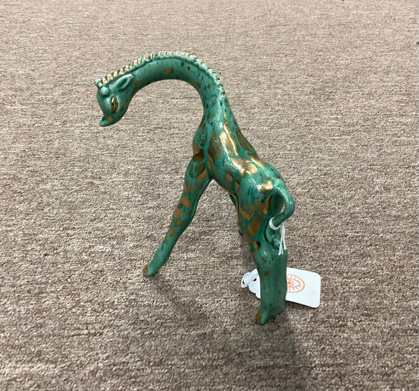 MCM Frank Engle Art Pottery Green Gold Giraffe Figurine