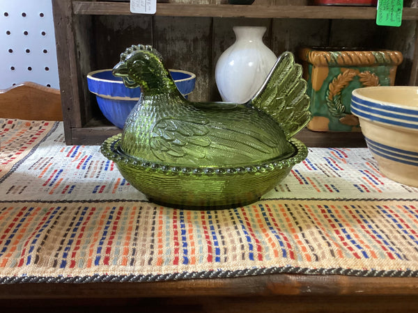 Indiana Glass Hen on Nest Dish Olive Green