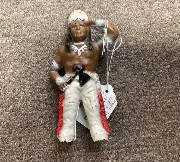 Hubley Vintage 1930's Painted Cast Iron American Indian Coin Bank