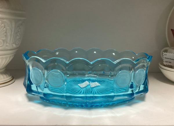 Fostoria Dark Blue Coin Glass 9" Oval Bowl