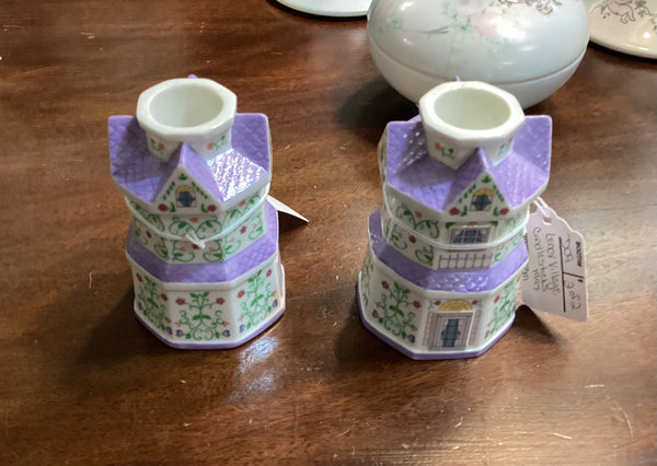 Pair 1997 Lenox Village Porcelain Candlesticks