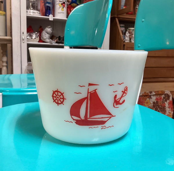 McKee Glass 1940's Vintage White Red Sailboat Bowl