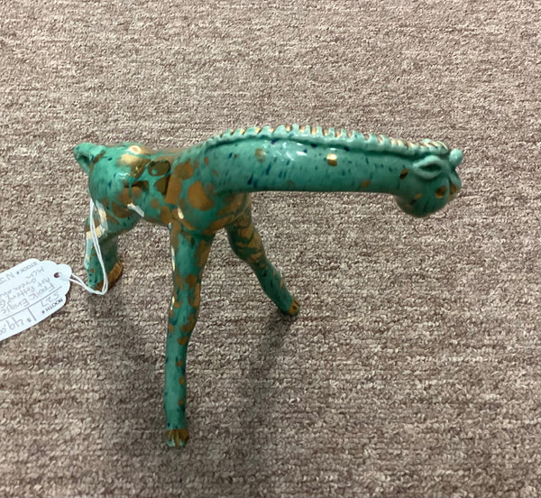 MCM Frank Engle Art Pottery Green Gold Giraffe Figurine