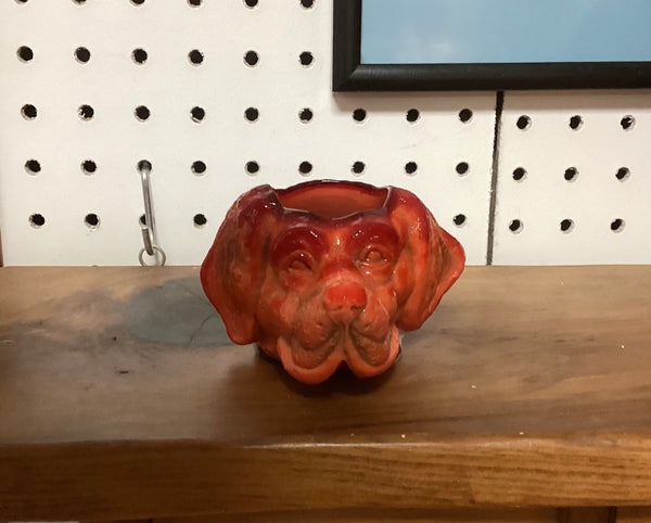 Red Slag Glass Figural Dog's Head Toothpick Holder