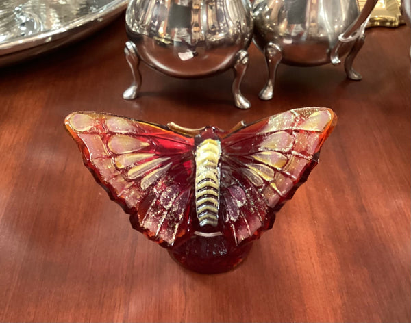 Fenton Ruby Red Signed Art Glass Butterfly Figurine