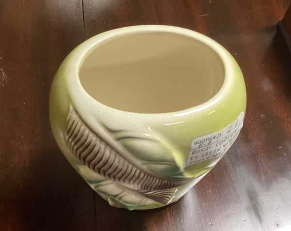 Royal Copley Chartreuse Green Vase w/ Leaves Decoration