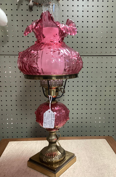 Fenton Cranberry Cabbage Rose Electric Table Lamp