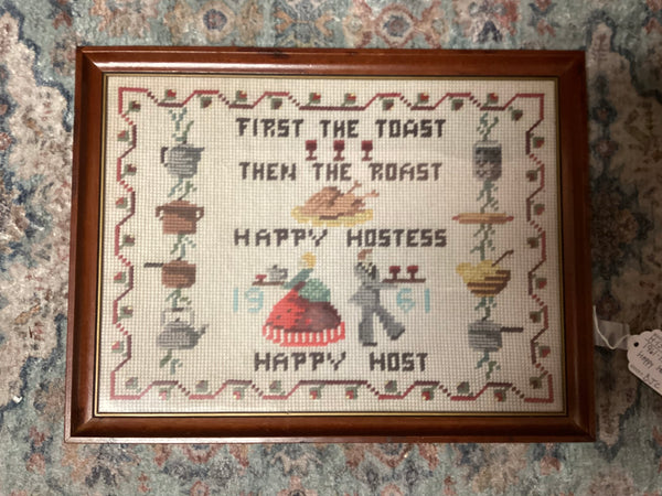Framed 1961 Happy Host Needlepoint
