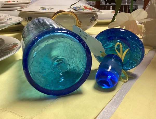 Blenko Blue Crackle Glass Decanter