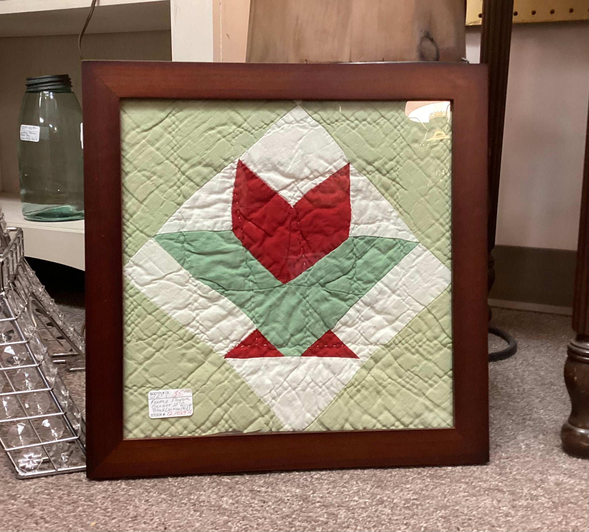 Framed 1913 Flower Basket Quilt Block