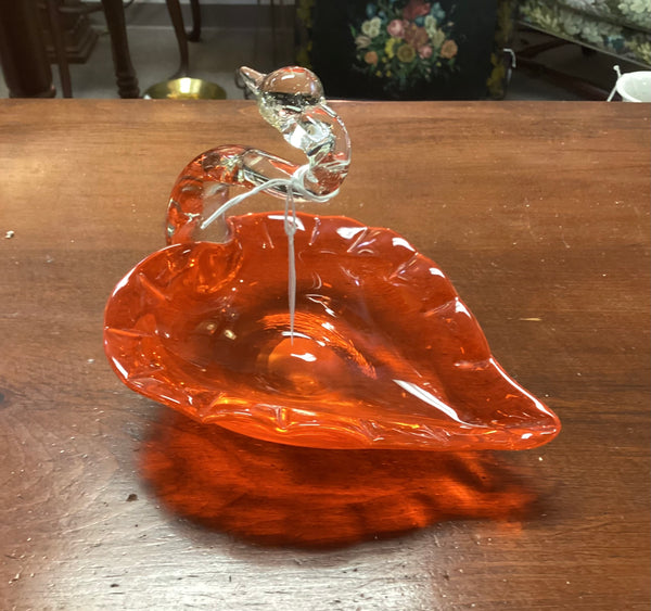 Orange Art Glass Swan Dish