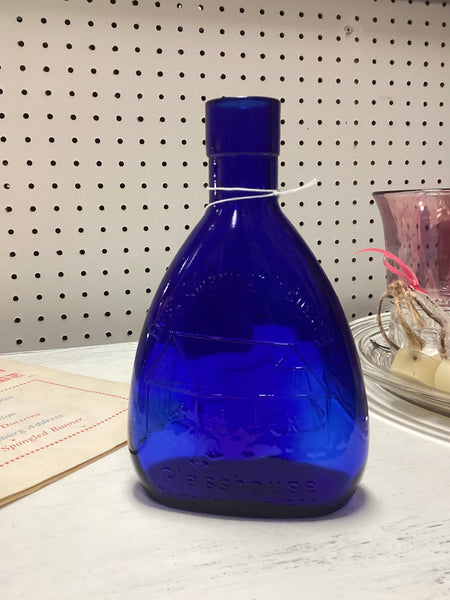 Jamestown Glass House Cobalt Blue Blown Glass Bottle