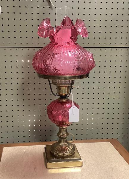 Fenton Cranberry Cabbage Rose Electric Table Lamp