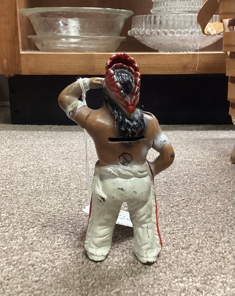 Hubley Vintage 1930's Painted Cast Iron American Indian Coin Bank