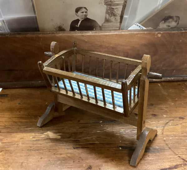 Wooden Dollhouse Miniature Swinging Cradle