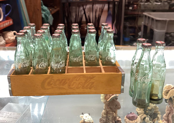 Miniature 24 Coca-Cola Bottles in Wooden Crate