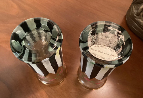 Pair McKenzie Childs Hand Painted Artisan Highball Glasses