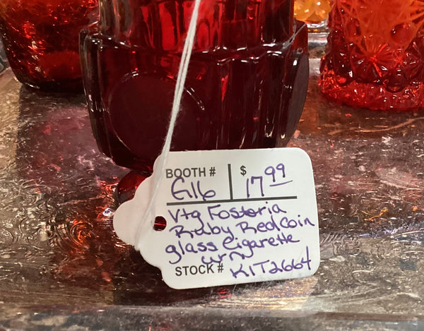 Fostoria Ruby Red Coin Glass Footed Cigarette Urn